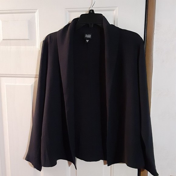 Eileen Fisher Jackets & Blazers - Eileen Fisher Women's Black Silk Open Front Cardigan Jacket Size M 78121
